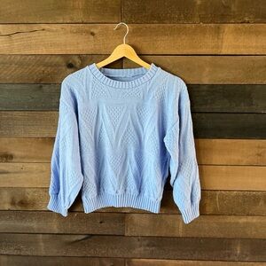 Light Blue Textured Knit Sweater Soft Geometric Pattern Size M
